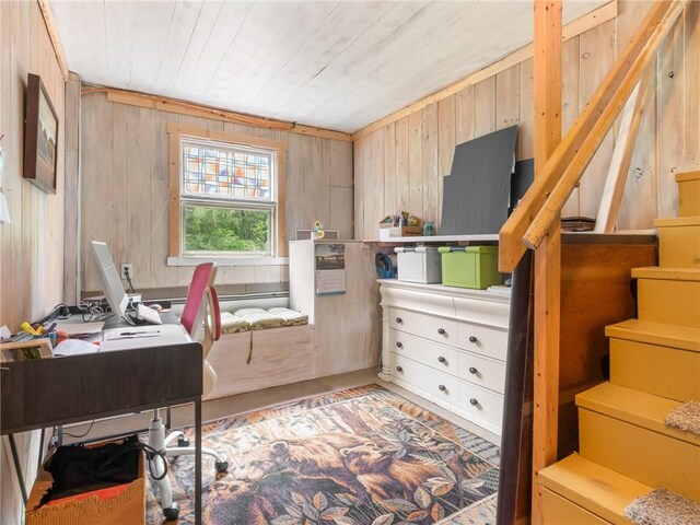 860 Centerville Rd, Warwick, RI 02886 - home office featuring wooden ceiling, wooden walls, and wood finished floors