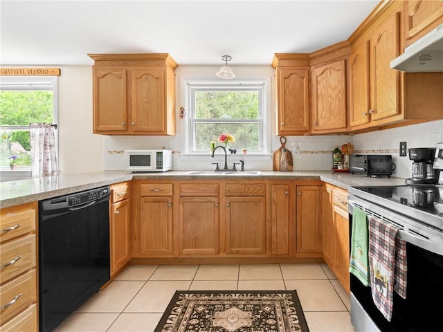 860 Centerville Rd, Warwick, RI 02886 - kitchen featuring dishwasher, range with electric cooktop, under cabinet range hood, a sink, and white microwave
