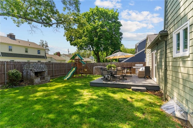 44 Felsmere Ave, Pawtucket, RI 02861 - view of yard with a playground, a deck, and outdoor dining space