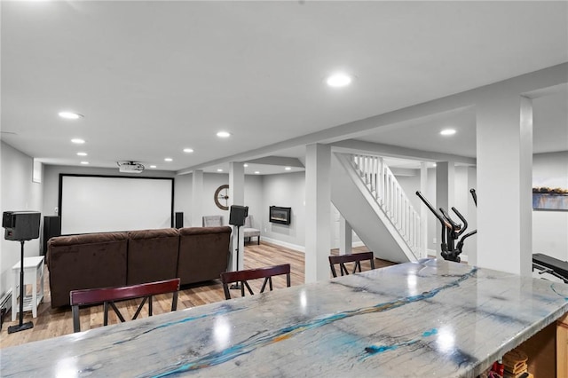 299 Buttonwoods Ave, Warwick, RI 02886 - dining area with stairs, light wood-style flooring, recessed lighting, and baseboards