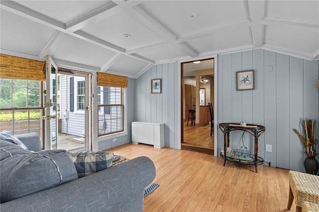 299 Buttonwoods Ave, Warwick, RI 02886 - living room with light wood-type flooring and coffered ceiling