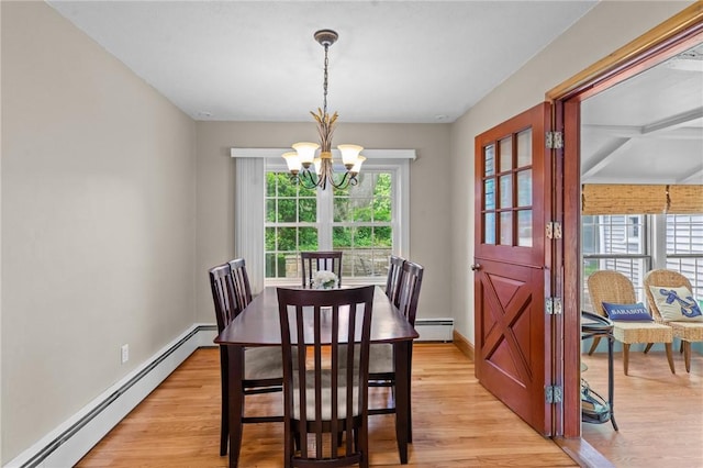 299 Buttonwoods Ave, Warwick, RI 02886 - dining space featuring a baseboard heating unit, a chandelier, and plenty of natural light