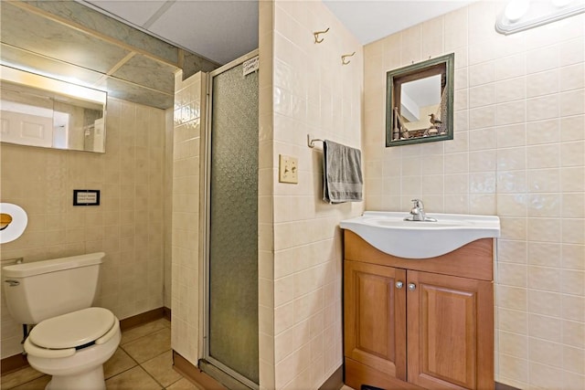 263 Prospect Rd, South Kingstown, RI 02879 - full bath featuring tile walls, a stall shower, toilet, tile patterned flooring, and vanity