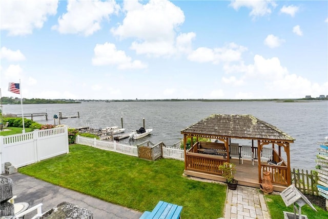 263 Prospect Rd, South Kingstown, RI 02879 - dock area featuring a gazebo and a deck with water view