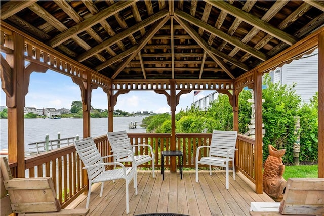 263 Prospect Rd, South Kingstown, RI 02879 - wooden terrace featuring a gazebo and a water view