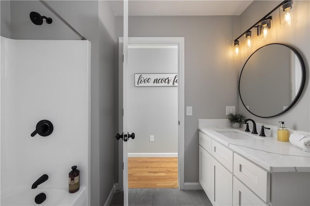 128 Old Quarry Rd, Glocester, RI 02857 - full bathroom featuring vanity, baseboards, and  shower combination