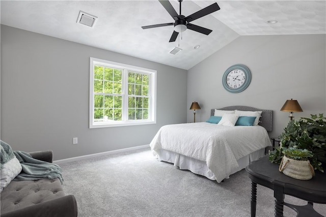 128 Old Quarry Rd, Glocester, RI 02857 - bedroom with carpet flooring, vaulted ceiling, baseboards, and ceiling fan