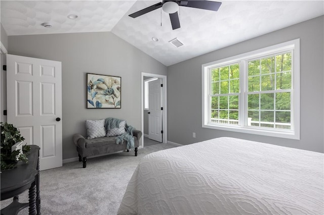 128 Old Quarry Rd, Glocester, RI 02857 - bedroom featuring carpet flooring, lofted ceiling, baseboards, and a ceiling fan