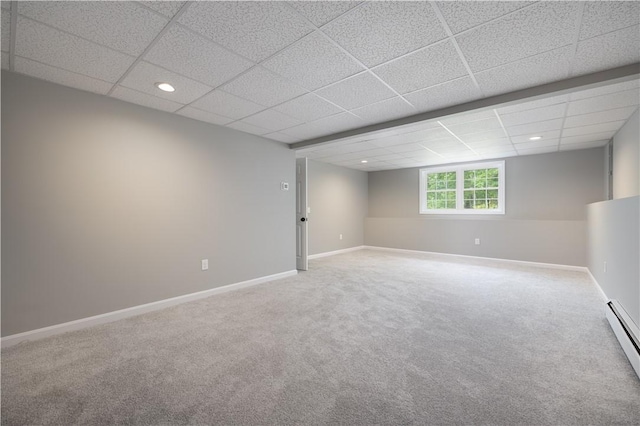 128 Old Quarry Rd, Glocester, RI 02857 - below grade area featuring carpet flooring, a drop ceiling, baseboards, recessed lighting, and a baseboard heating unit
