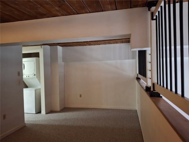 15 Higgins St Unit 106, Smithfield, RI 02917 - hall featuring estacked washer and dryer, carpet flooring, and wood ceiling