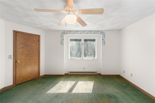 500 E Greenwich Ave Unit 108, West Warwick, RI 02893 - carpeted empty room featuring a baseboard heating unit, baseboards, and ceiling fan