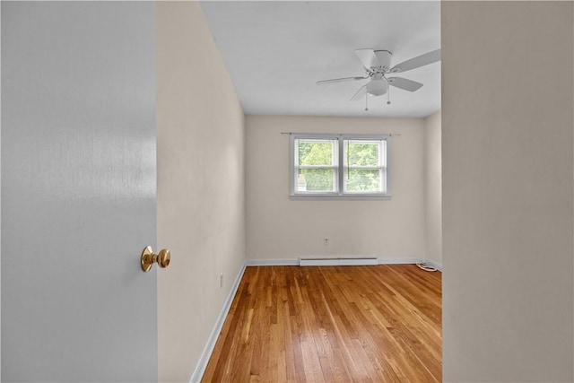174 Russell Dr, Tiverton, RI 02878 - empty room featuring a baseboard radiator, wood-type flooring, and a ceiling fan