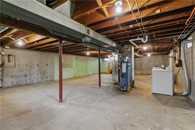 174 Russell Dr, Tiverton, RI 02878 - unfinished below grade area with washing machine and dryer and gas water heater