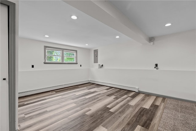 386 Mishnock Rd, West Greenwich, RI 02817 - unfurnished room featuring electric panel, wood finished floors, recessed lighting, and baseboard heating
