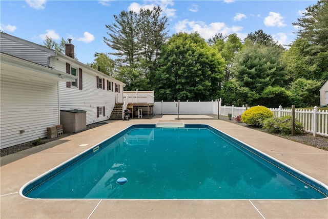 386 Mishnock Rd, West Greenwich, RI 02817 - view of swimming pool with stairway, a fenced backyard, a deck, and a patio area