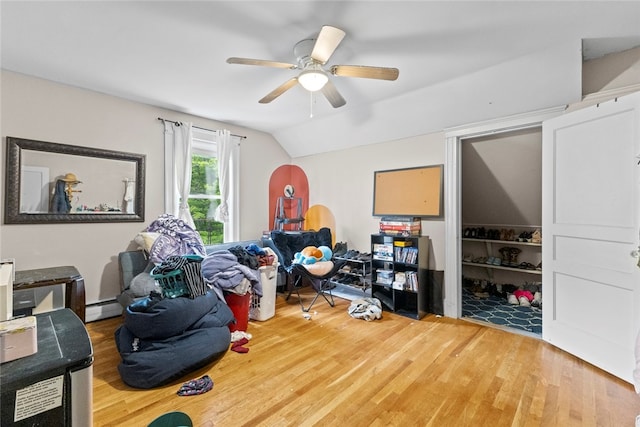 20 Cold Spring Pl, Woonsocket, RI 02895 - office space featuring wood finished floors, lofted ceiling, ceiling fan, and baseboard heating