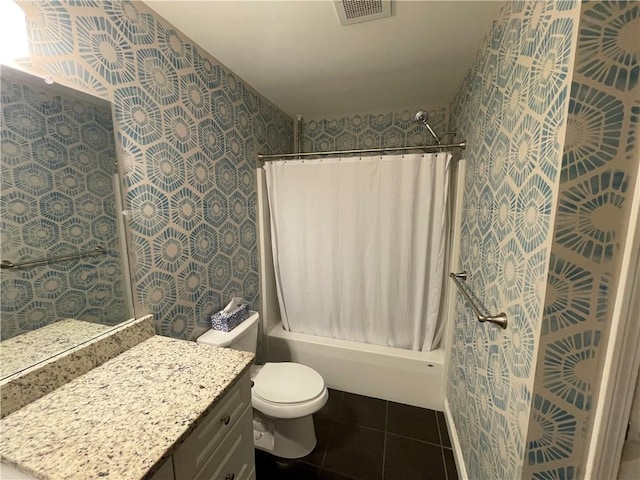 60 Saw Mill Dr Unit 303, North Kingstown, RI 02852 - full bathroom featuring vanity, shower / bath combo, toilet, and tile patterned floors