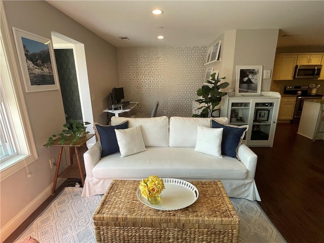 60 Saw Mill Dr Unit 303, North Kingstown, RI 02852 - living area featuring dark wood finished floors, baseboards, and recessed lighting