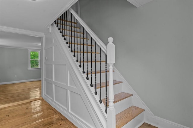 529 Rocky Hill Rd, Scituate, RI 02857 - stairs featuring wood finished floors, baseboards, and ornamental molding