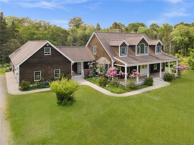 30 Walden Way S, Kingstown, RI 02879 - view of front of property featuring a porch, a chimney, and a front lawn