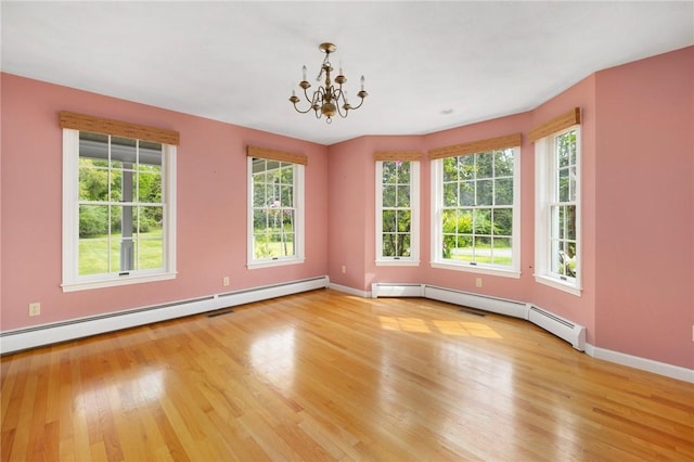 30 Walden Way S, Kingstown, RI 02879 - unfurnished room featuring a baseboard radiator, a chandelier, wood finished floors, and baseboards