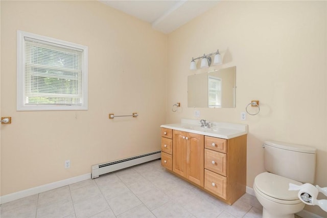 30 Walden Way S, Kingstown, RI 02879 - bathroom featuring baseboard heating, vanity, toilet, tile patterned floors, and baseboards