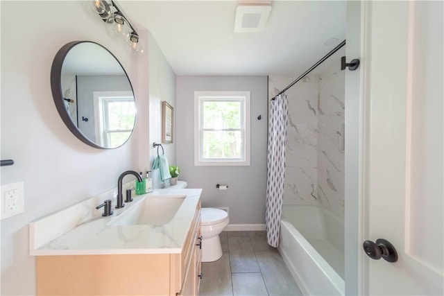 24 W Knollwood Cir, North Kingstown, RI 02852 - bathroom with vanity, toilet, tile patterned floors, shower / bath combo, and baseboards