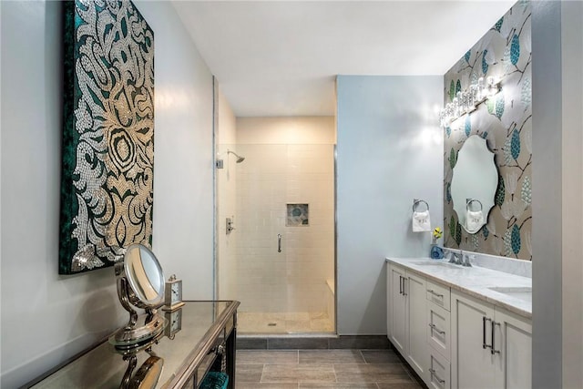 171 Leeshore Ln, Tiverton, RI 02878 - full bath featuring double vanity and a shower stall