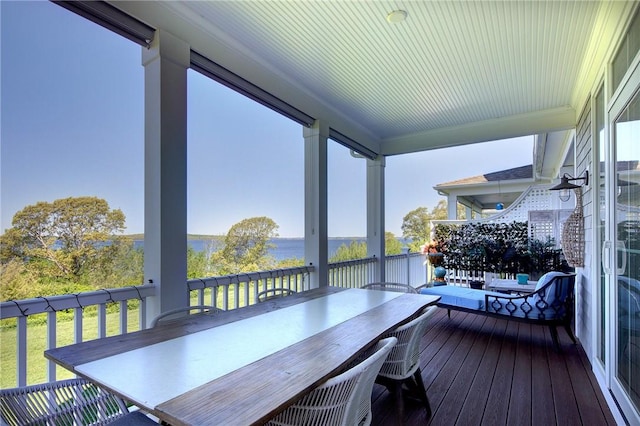 171 Leeshore Ln, Tiverton, RI 02878 - wooden terrace with outdoor dining space and a water view