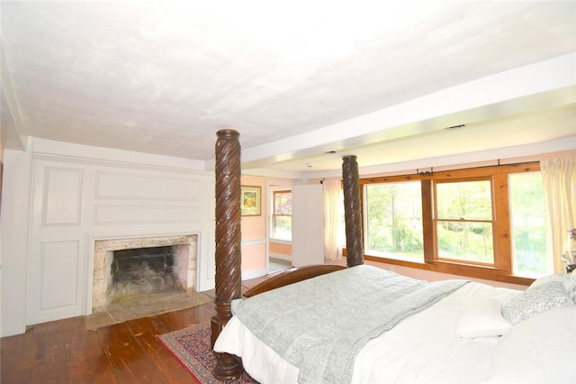 259 Green Hill Beach Rd, South Kingstown, RI 02879 - bedroom with hardwood / wood-style floors and a high end fireplace