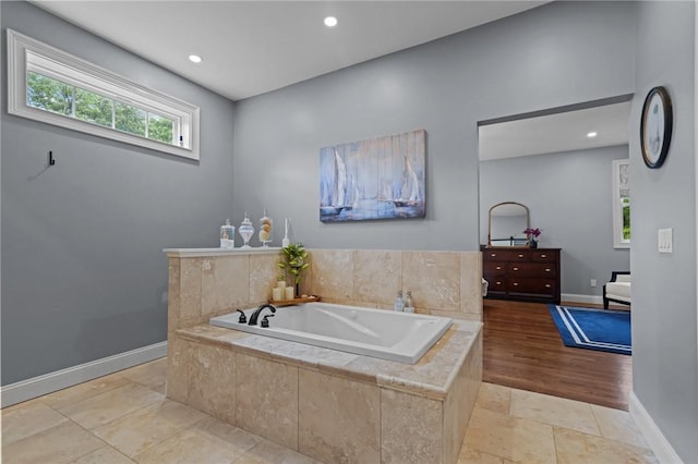 40 Oakbrook Ct, East Greenwich, RI 02818 - full bath featuring a bath, baseboards, recessed lighting, and tile patterned flooring