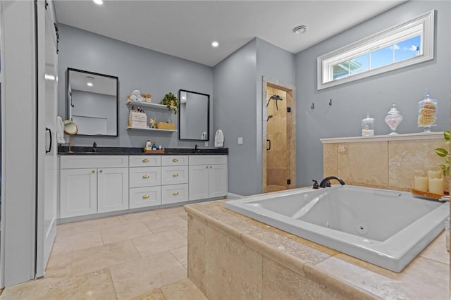40 Oakbrook Ct, East Greenwich, RI 02818 - full bath featuring a shower stall, double vanity, and a jetted tub