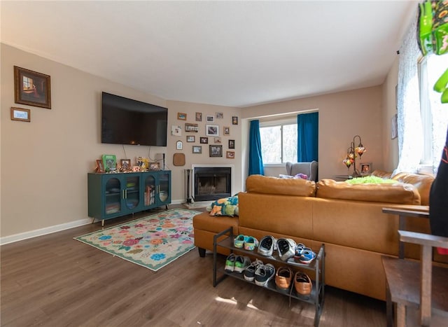 15 Loyalist Dr Unit 15B, Uxbridge, MA 01569 - living room with wood finished floors, baseboards, and a fireplace with raised hearth