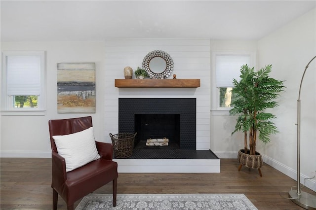 7 Nichols Rd, South Kingstown, RI 02881 - sitting room featuring wood finished floors, baseboards, and a large fireplace