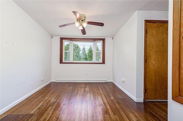 7 Stuart St, Westerly, RI 02891 - spare room with a baseboard radiator, wood-type flooring, baseboards, and ceiling fan