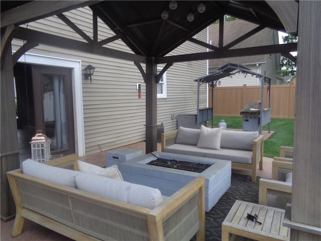 176 Vernon St, Warwick, RI 02889 - view of patio / terrace with a gazebo, an outdoor living space with a fire pit, and area for grilling