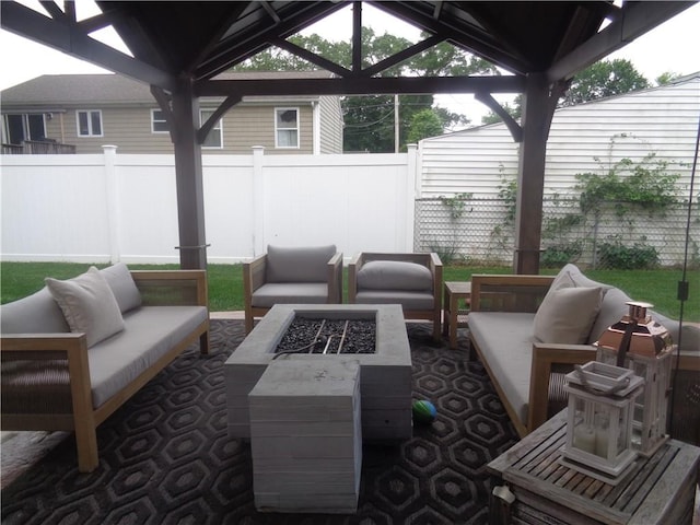 176 Vernon St, Warwick, RI 02889 - view of patio / terrace with an outdoor living space with a fire pit and a gazebo