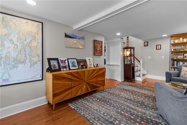37 Brownell St, Warren, RI 02885 - home office featuring wood finished floors, recessed lighting, baseboards, and beam ceiling