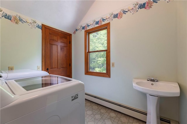 71 Phillips Ln, Glocester, RI 02814 - laundry room with washer and dryer and a baseboard radiator