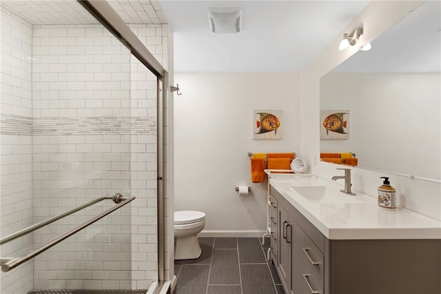 336 Switch Rd, Richmond, RI 02832 - full bath with toilet, vanity, a stall shower, baseboards, and tile patterned flooring