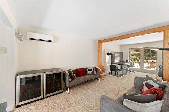 336 Switch Rd, Richmond, RI 02832 - carpeted living area with a wall mounted air conditioner and french doors