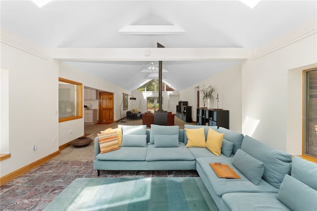 336 Switch Rd, Richmond, RI 02832 - living room featuring baseboards, stone finish floors, and a ceiling fan