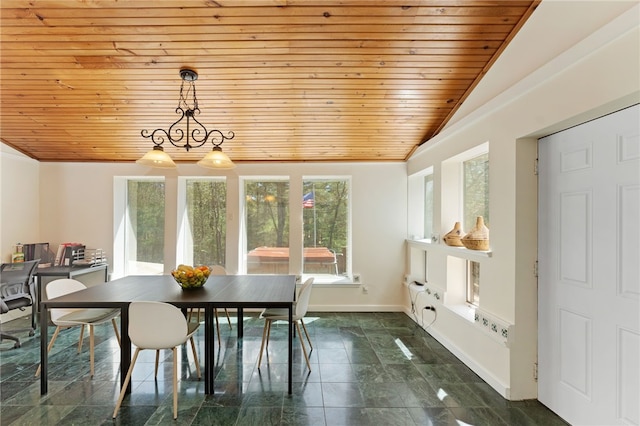 336 Switch Rd, Richmond, RI 02832 - dining area featuring wood ceiling, vaulted ceiling, and baseboards