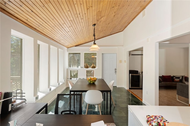 336 Switch Rd, Richmond, RI 02832 - dining space featuring wood ceiling, lofted ceiling, and baseboards