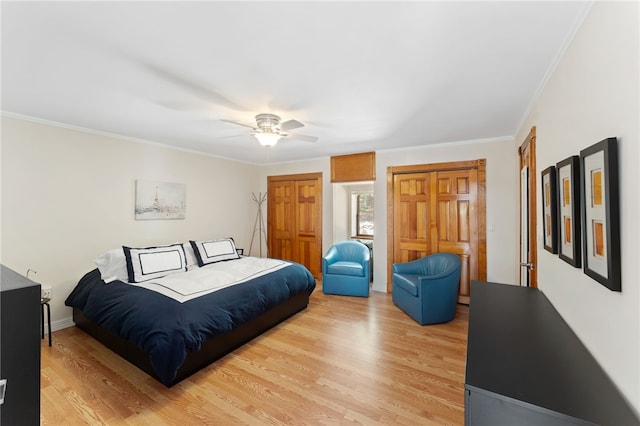 336 Switch Rd, Richmond, RI 02832 - bedroom with light wood-type flooring, ornamental molding, and ceiling fan
