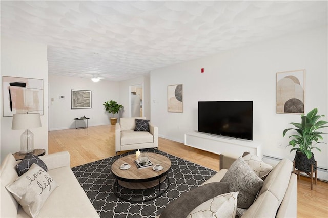 752 Quaker Ln Unit C311, Warwick, RI 02818 - living room featuring wood finished floors, ceiling fan, and a textured ceiling