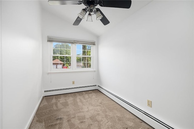 52 Pleasant View Rd, Warwick, RI 02888 - spare room with carpet floors, baseboard heating, lofted ceiling, ceiling fan, and baseboards