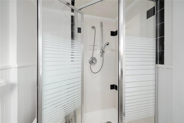 52 Pleasant View Rd, Warwick, RI 02888 - bathroom with ornamental molding and a shower stall
