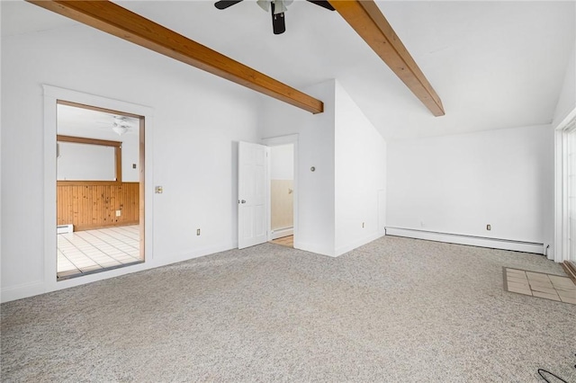 52 Pleasant View Rd, Warwick, RI 02888 - unfurnished living room with a ceiling fan, a baseboard radiator, carpet flooring, and a baseboard heating unit