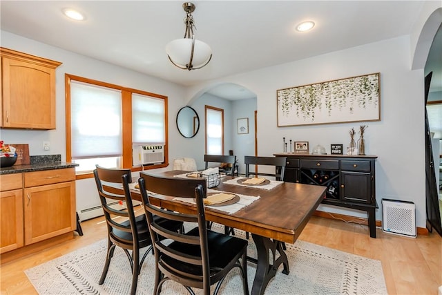 2 Ann St, North Providence, RI 02904 - dining room featuring arched walkways, cooling unit, light wood-type flooring, and recessed lighting